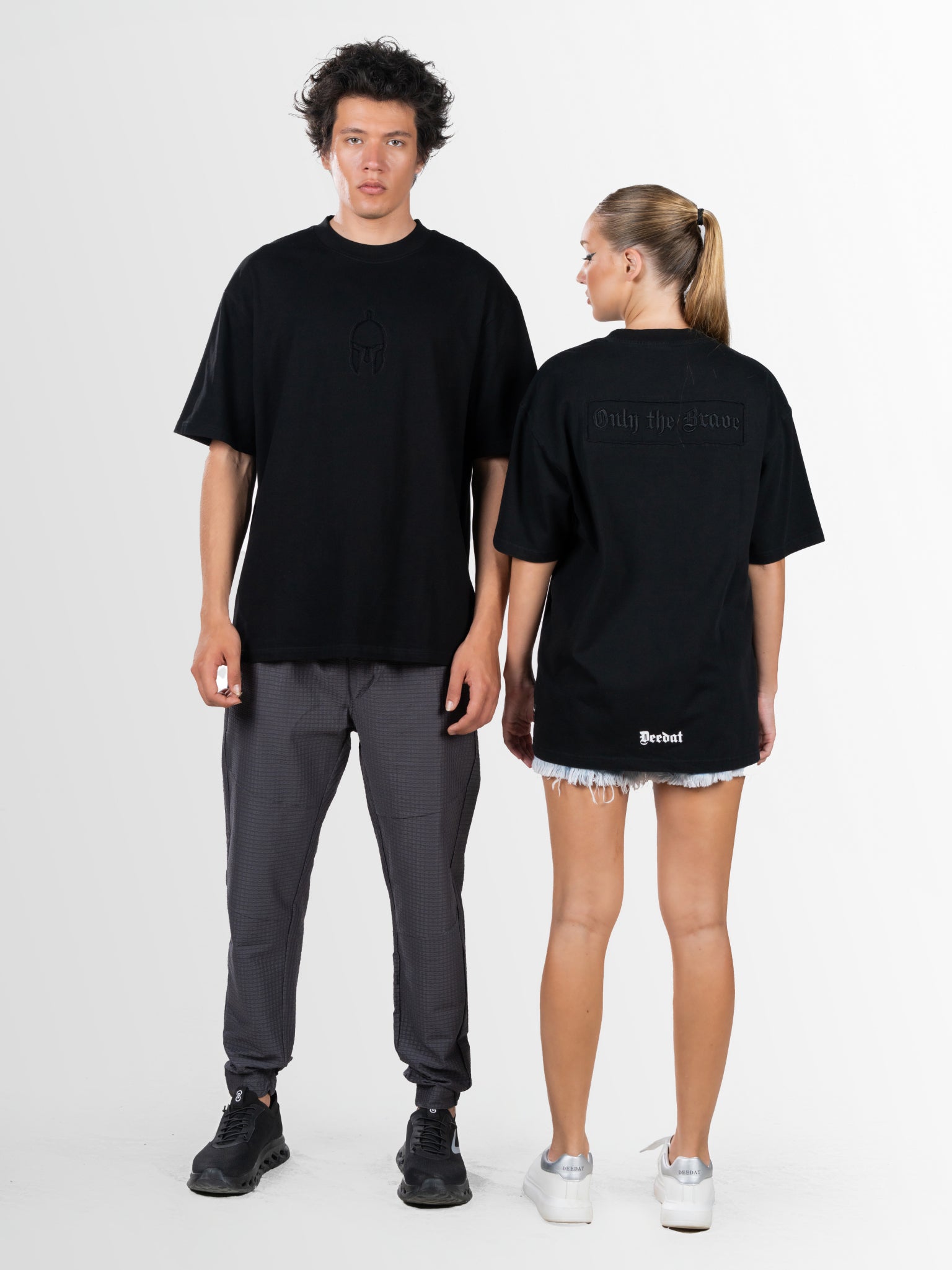 DEEDAT Only The Brave Short Sleeve Oversized Crew Neck Tee - Black