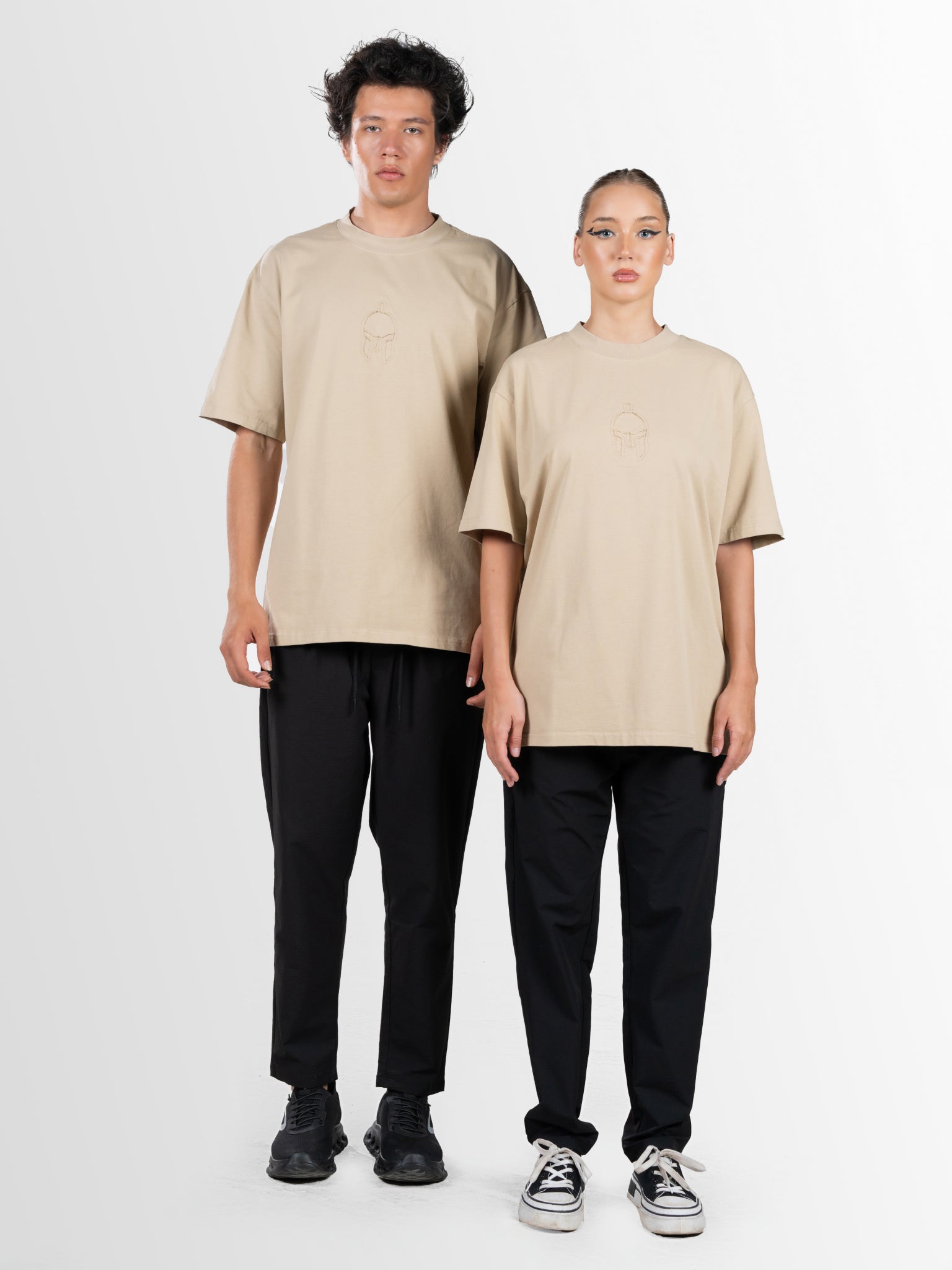 DEEDAT Only The Brave Short Sleeve Oversized Crew Neck Tee - Beige