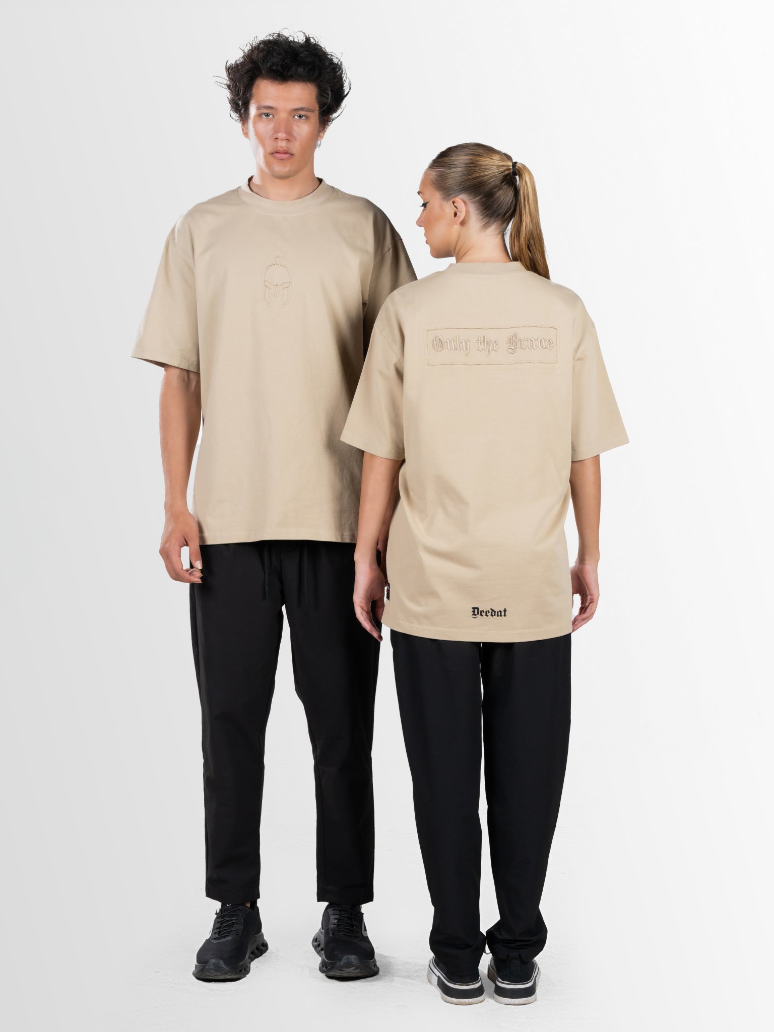 DEEDAT Only The Brave Short Sleeve Oversized Crew Neck Tee - Beige