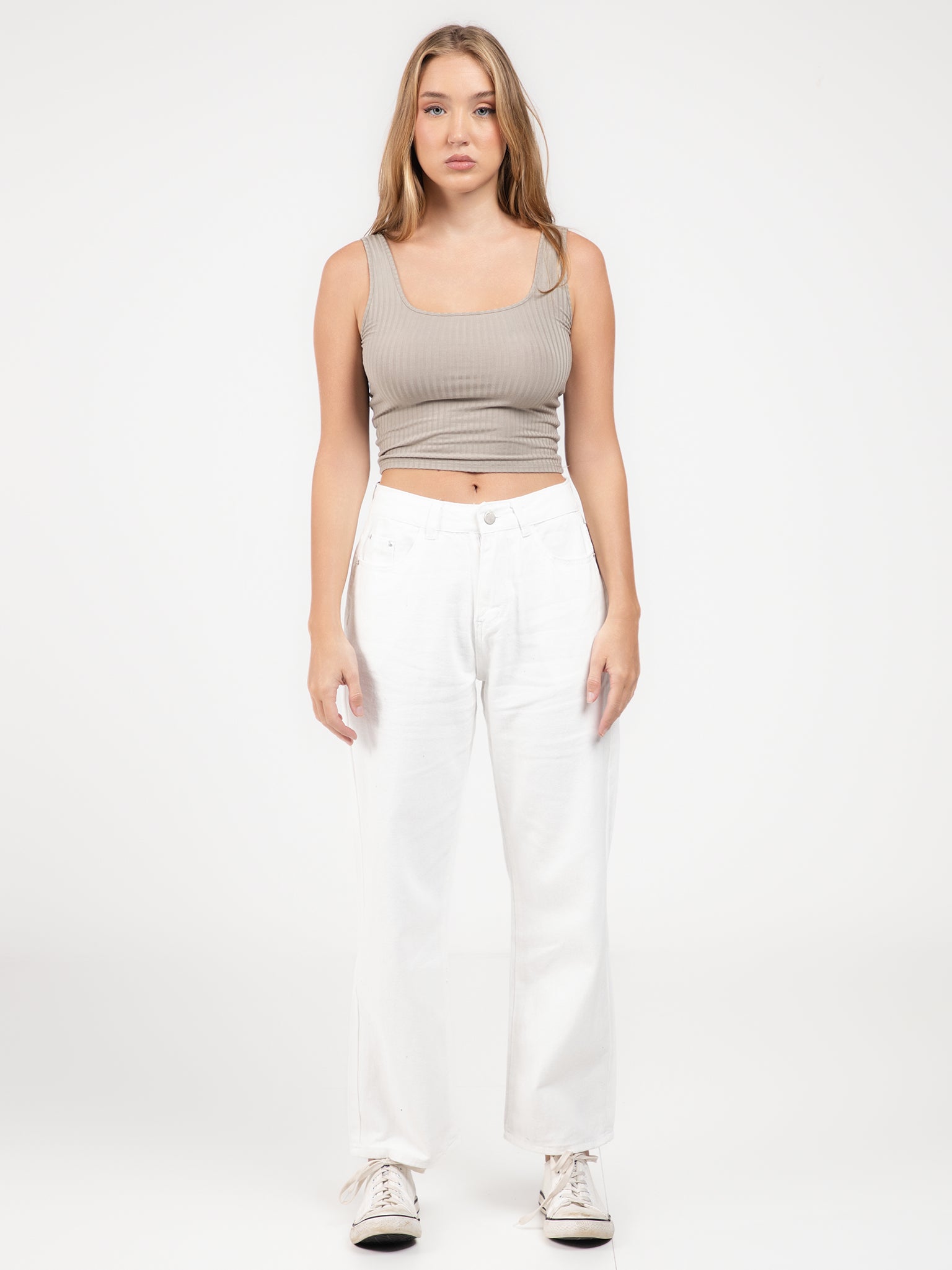 DEEDAT Women Wide Leg Cut Jeans -White
