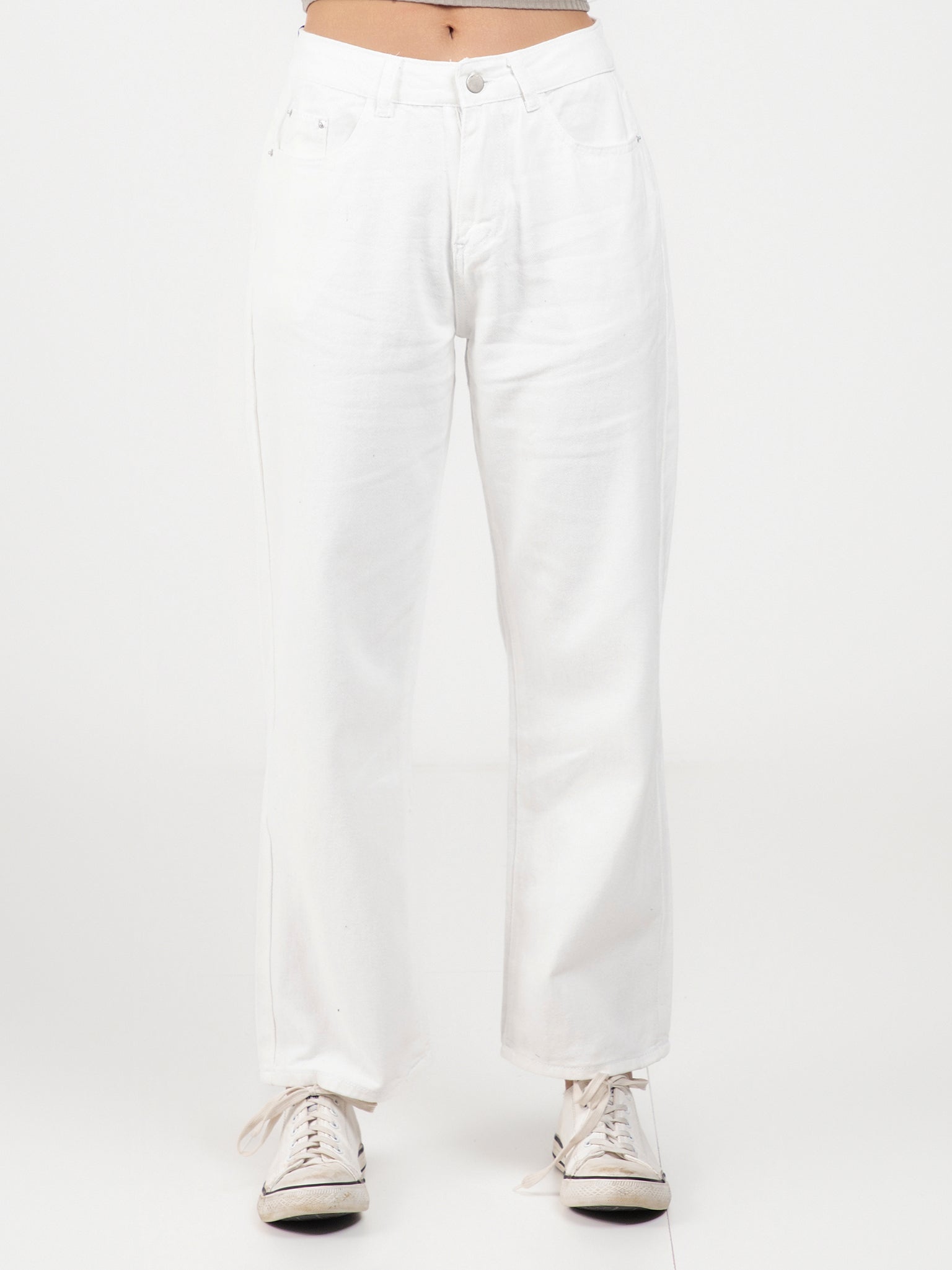 DEEDAT Women Wide Leg Cut Jeans -White