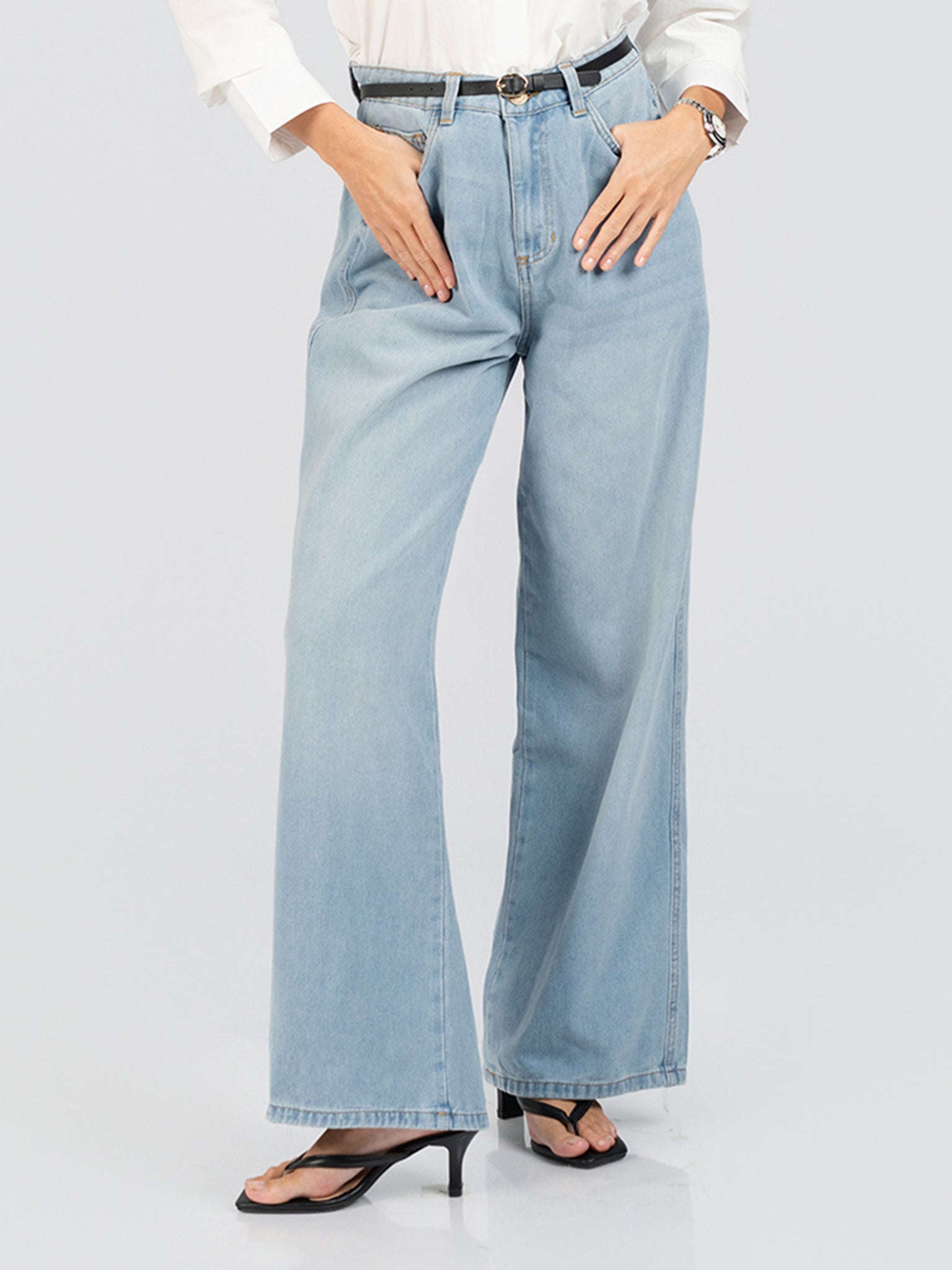 DEEDAT Women Wide Leg Cut Jeans - Light Blue