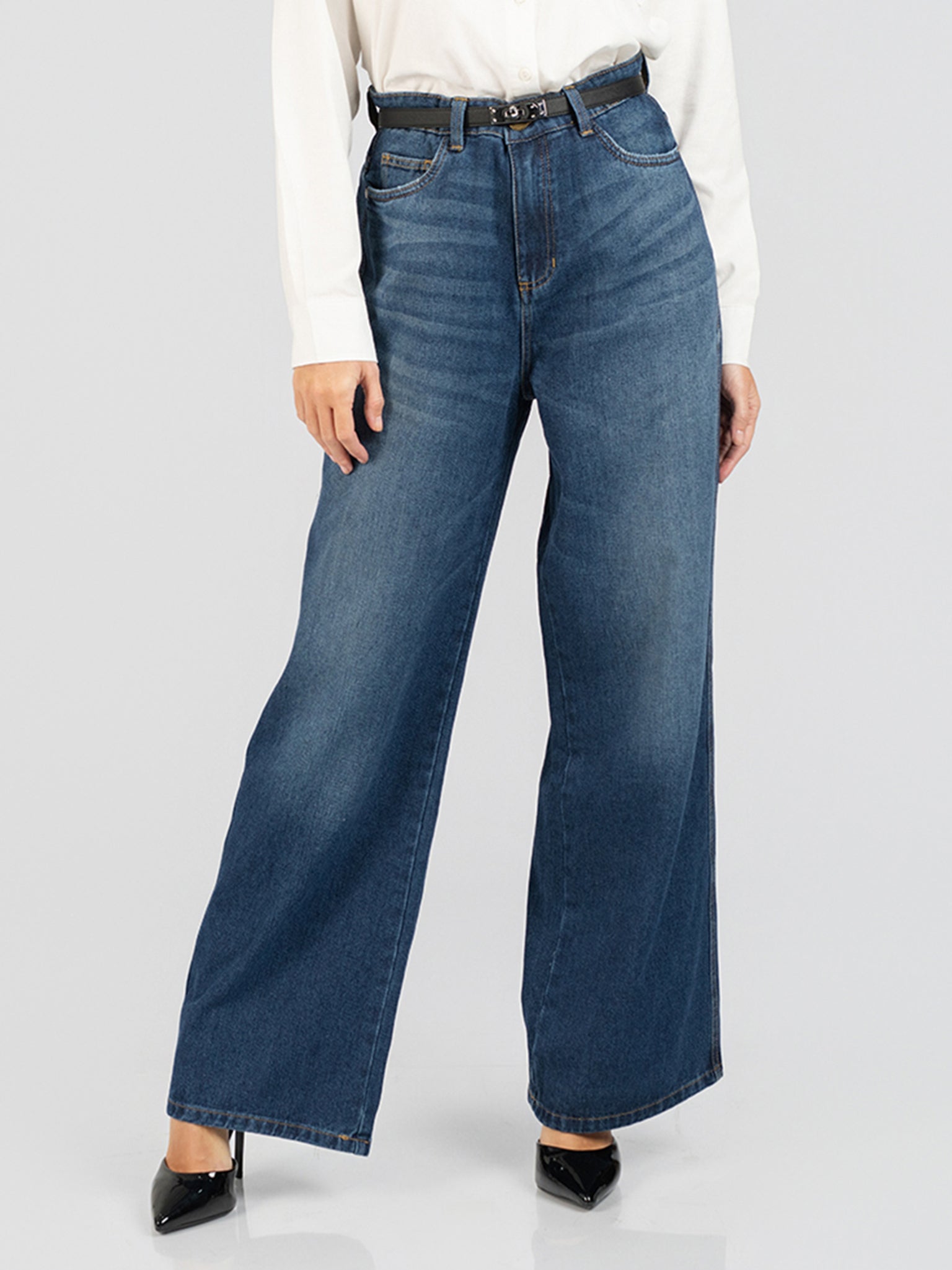 DEEDAT Women Wide Leg Cut Jeans - Dark Blue