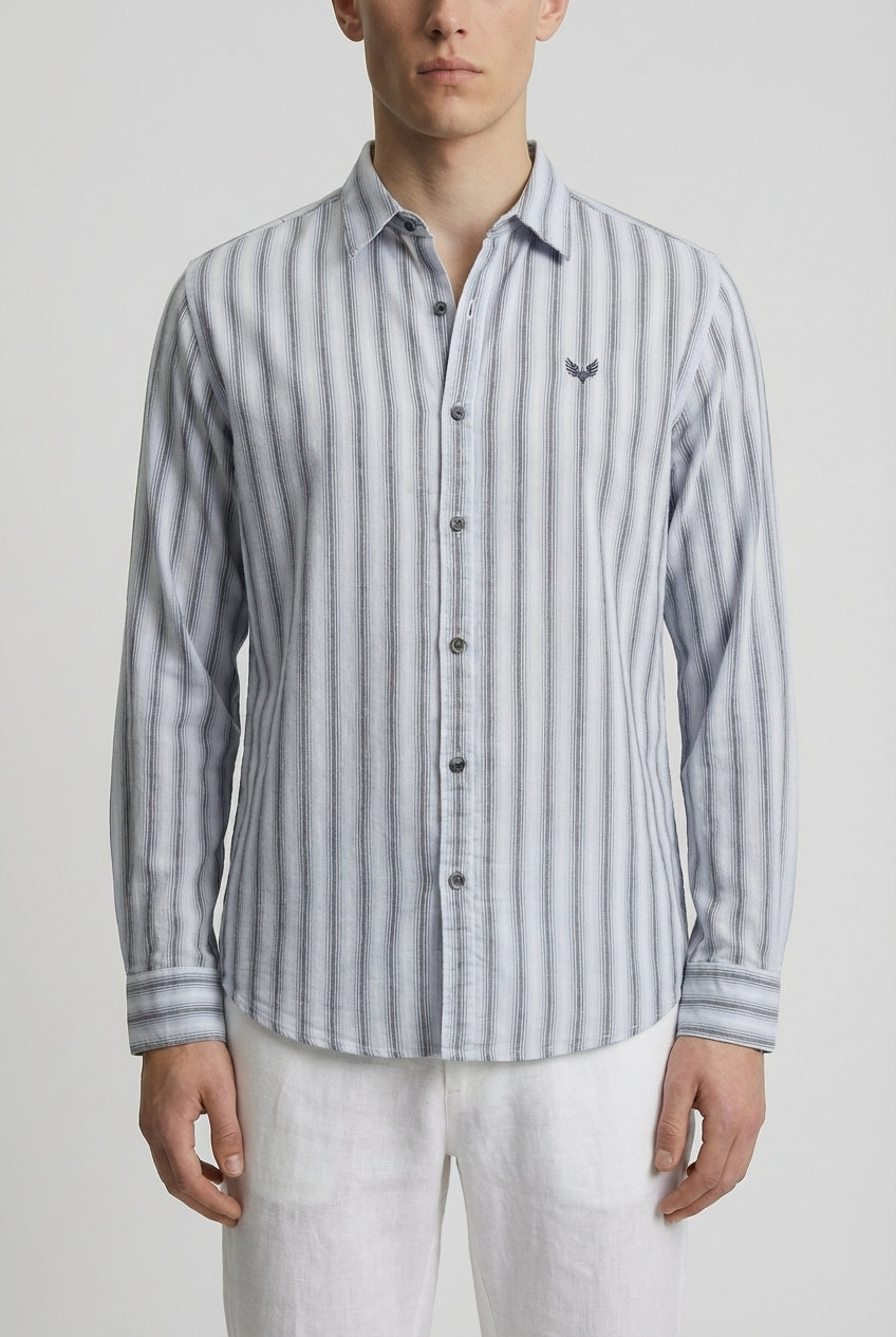 DEEDAT Striped Long Sleeves Slim Fit Cutaway Collar Shirt - Sky Blue